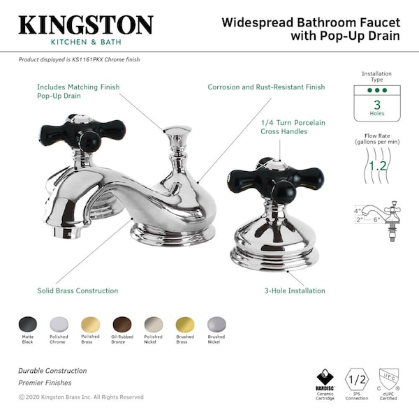 KS1162PKX Duchess Widespread Bathroom Faucet W/ Brass Pop-Up, Brass